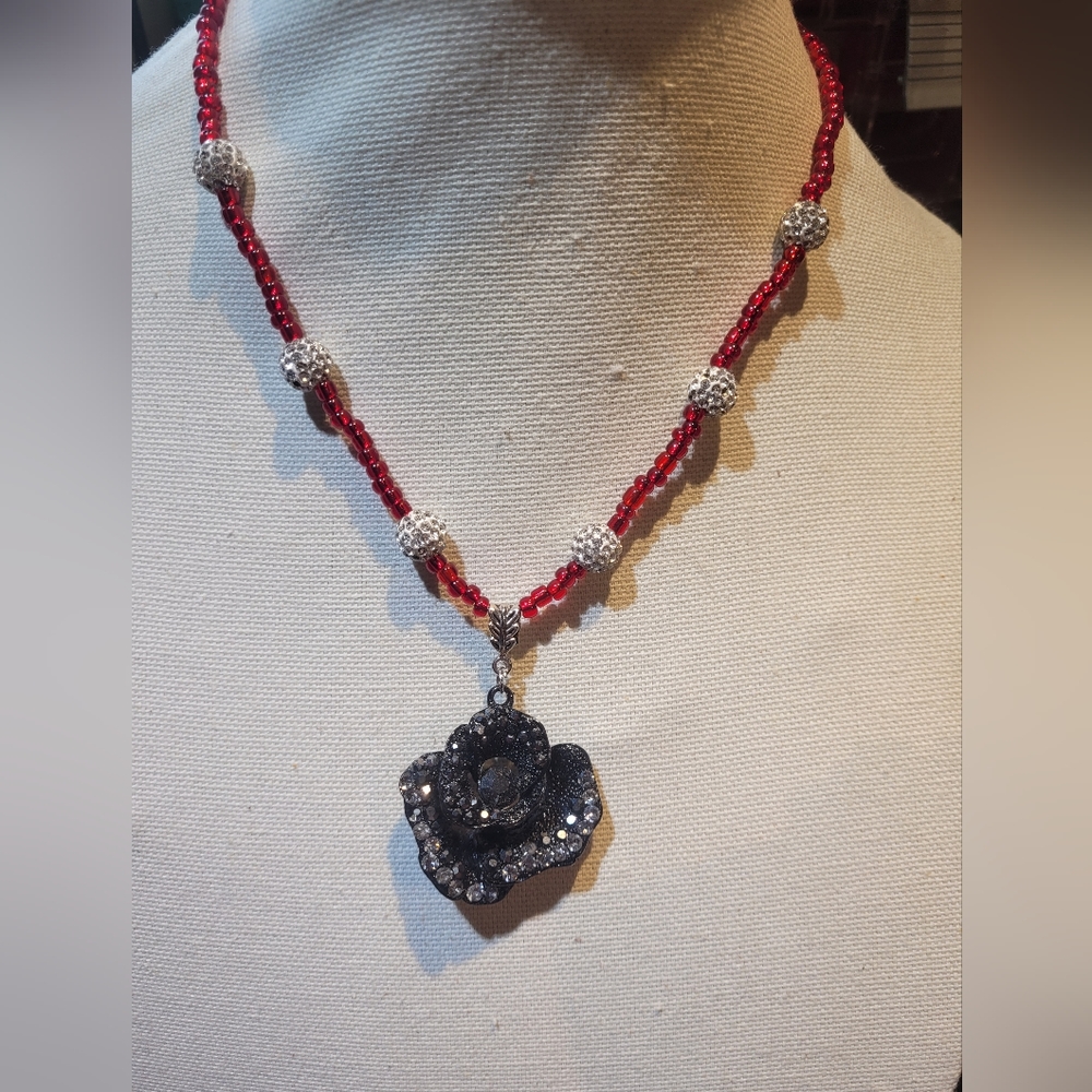 Hand crafted bling rose necklace